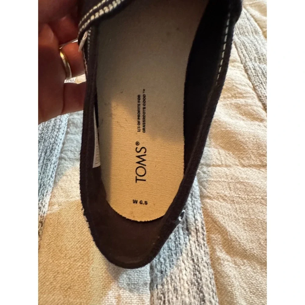TOMS Alpargata Black White Striped Rope Espadrille Slip On Flats Womens 6.5